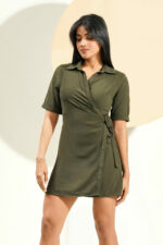 CLEORA GREEN WRAP MINI DRESS - Image 4